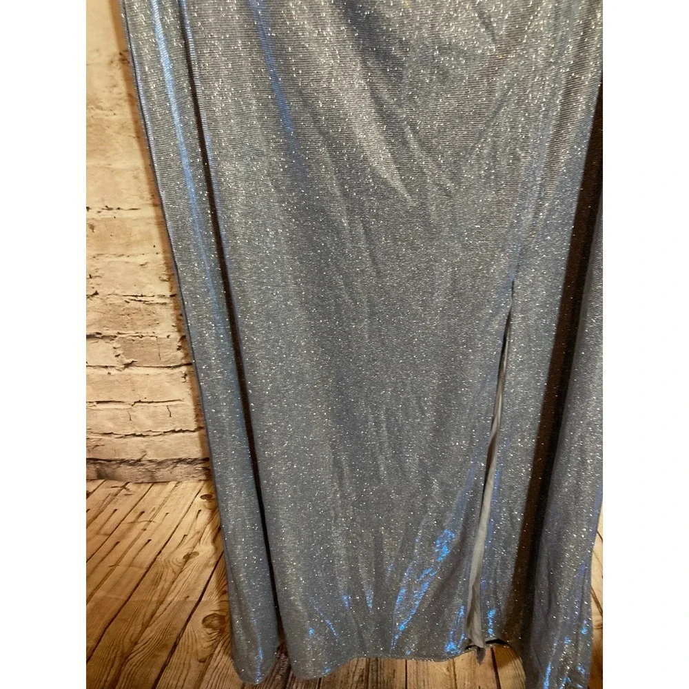 Nightway‎ Dress 22W Icy Blue All Over Glitter Mother of The Bride Gown Slit Plus - Picture 4 of 16